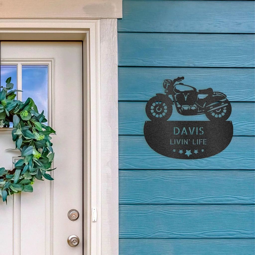 Personalized Motorcycle Metal Wall Sign – Custom Name Laser-Cut Steel Art for Indoors & Outdoors