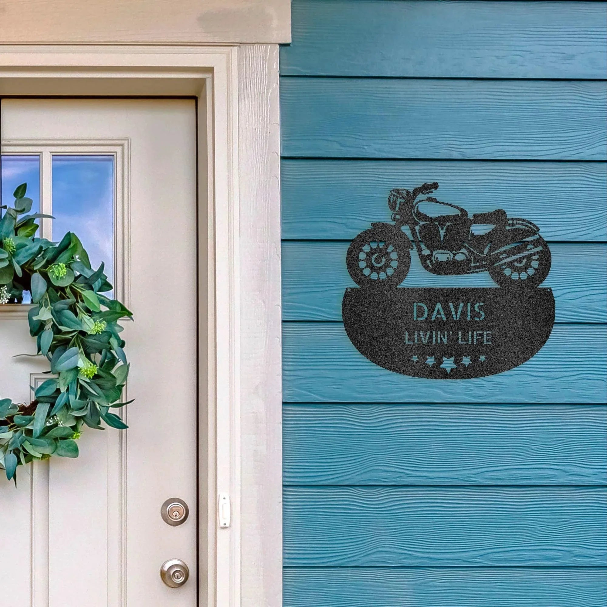 Personalized Motorcycle Metal Wall Sign – Custom Name Laser-Cut Steel Art for Indoors & Outdoors