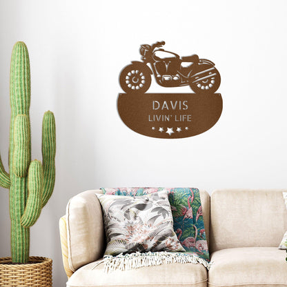 Personalized Motorcycle Metal Wall Sign – Custom Name Laser-Cut Steel Art for Indoors & Outdoors - Mallard Moon Gift Shop