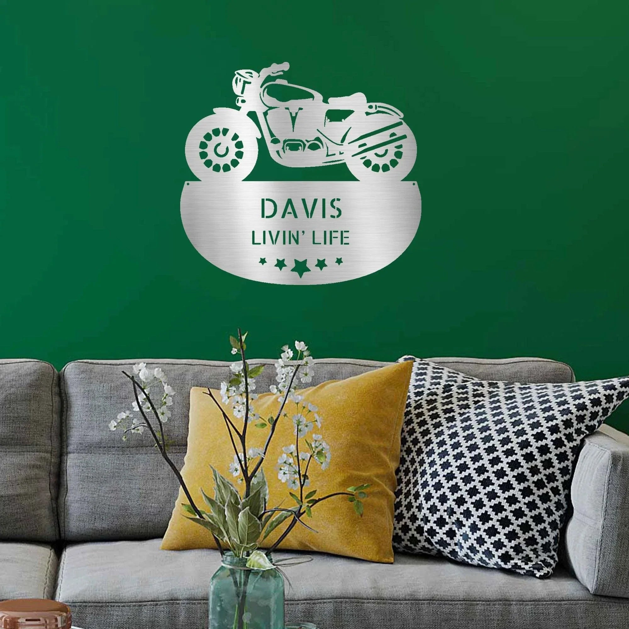 Personalized Motorcycle Metal Wall Sign – Custom Name Laser-Cut Steel Art for Indoors & Outdoors