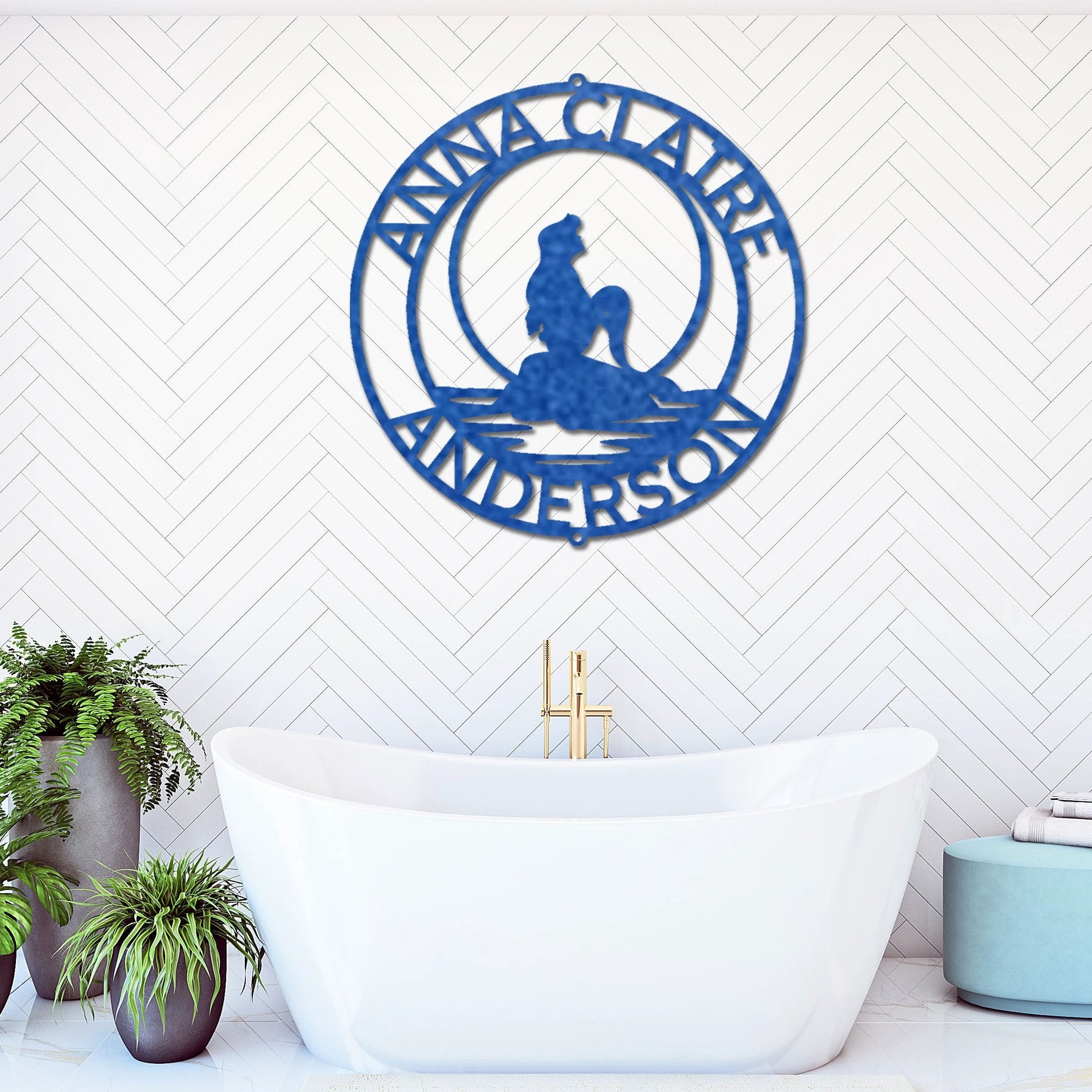 Mermaid Wishes Custom Name Metal Art Wall Sign