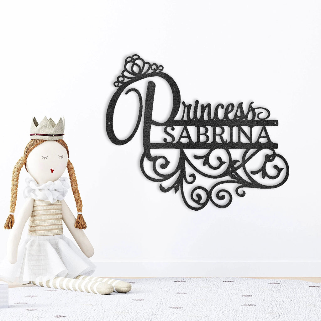 Personalized Princess Name Metal Sign Girls Room Decor Custom Name Wall Art Princess Nursery Decor Baby Girl Room Sign