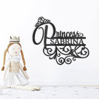 Personalized Princess Name Metal Sign Girls Room Decor Custom Name Wall Art Princess Nursery Decor Baby Girl Room Sign