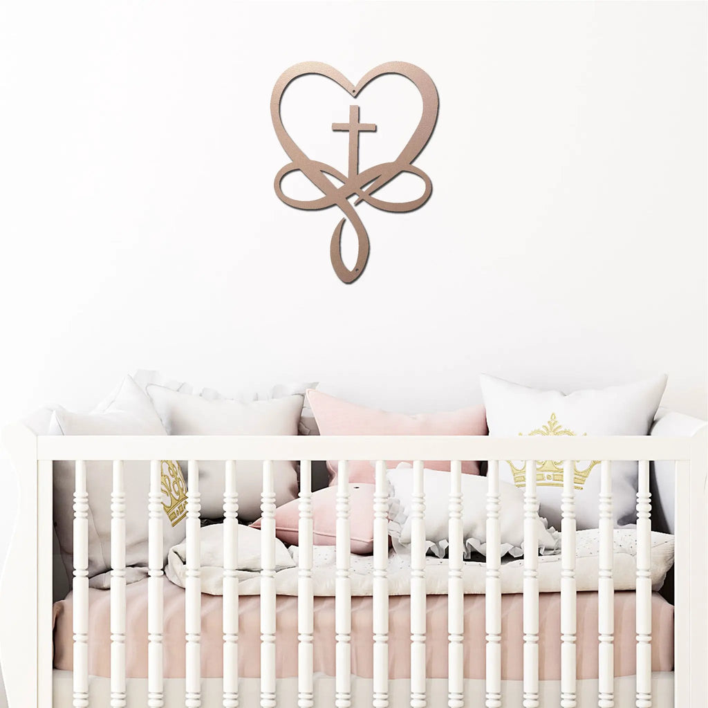 Love Infinity Cross Metal Wall Art – Christian Faith Decor, Heart Cross Sign, Religious Home Decor, Laser Cut Steel Wall Hanging, Gift for Christian Family