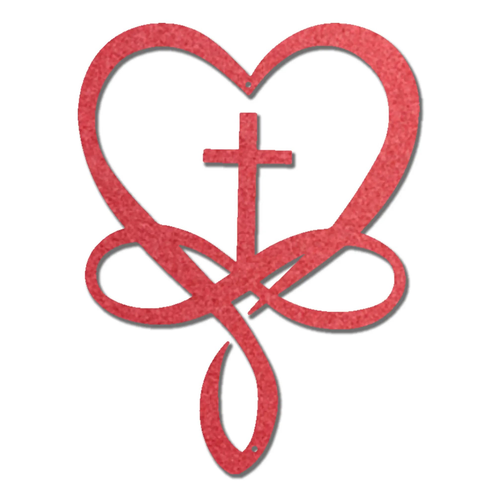 Love Infinity Cross Metal Wall Art – Christian Faith Decor, Heart Cross Sign, Religious Home Decor, Laser Cut Steel Wall Hanging, Gift for Christian Family