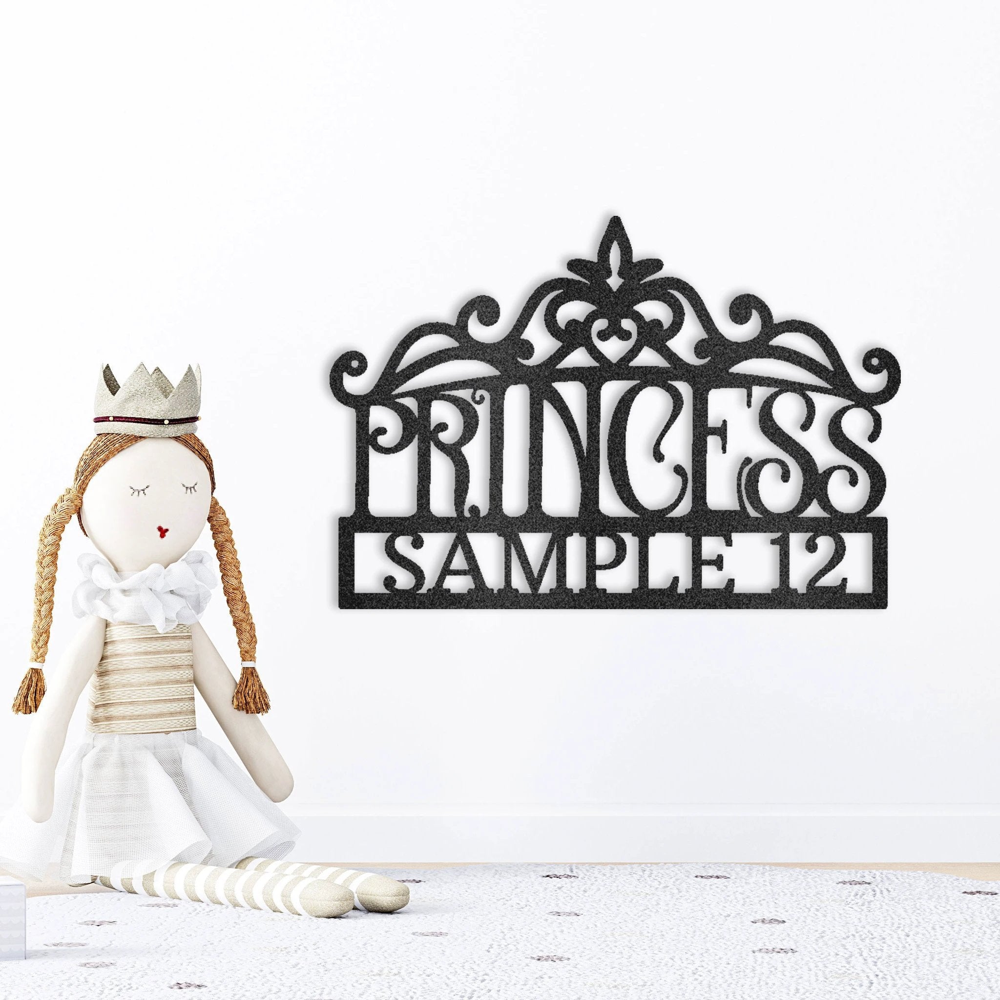 Personalized Princess Name Metal Sign Girls Room Decor Custom Name Wall Art Princess Nursery Decor Baby Girl Room Sign