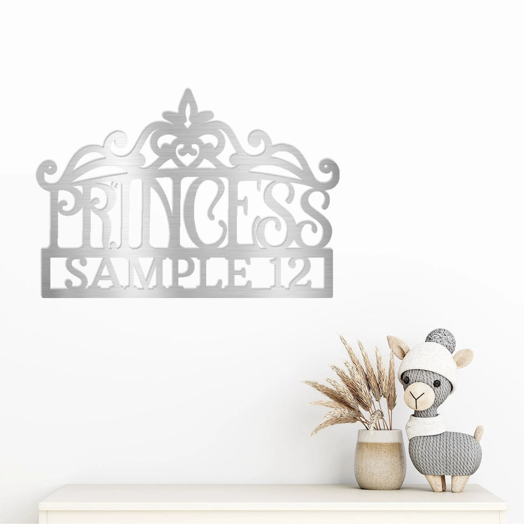 Personalized Princess Name Metal Sign Girls Room Decor Custom Name Wall Art Princess Nursery Decor Baby Girl Room Sign