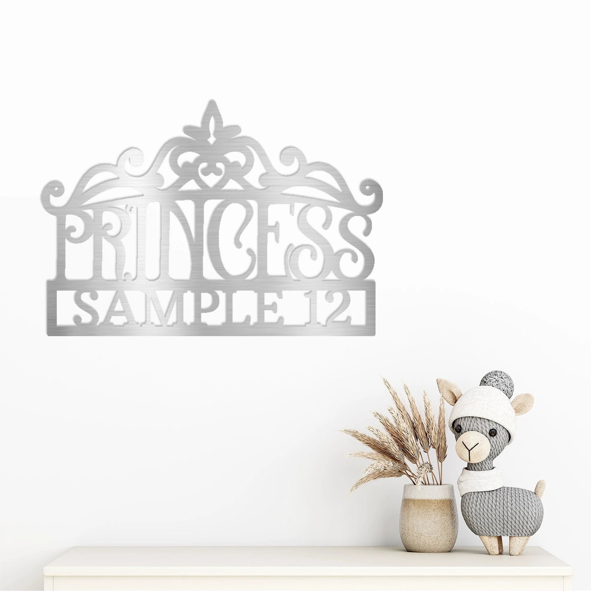Personalized Princess Name Metal Sign Girls Room Decor Custom Name Wall Art Princess Nursery Decor Baby Girl Room Sign