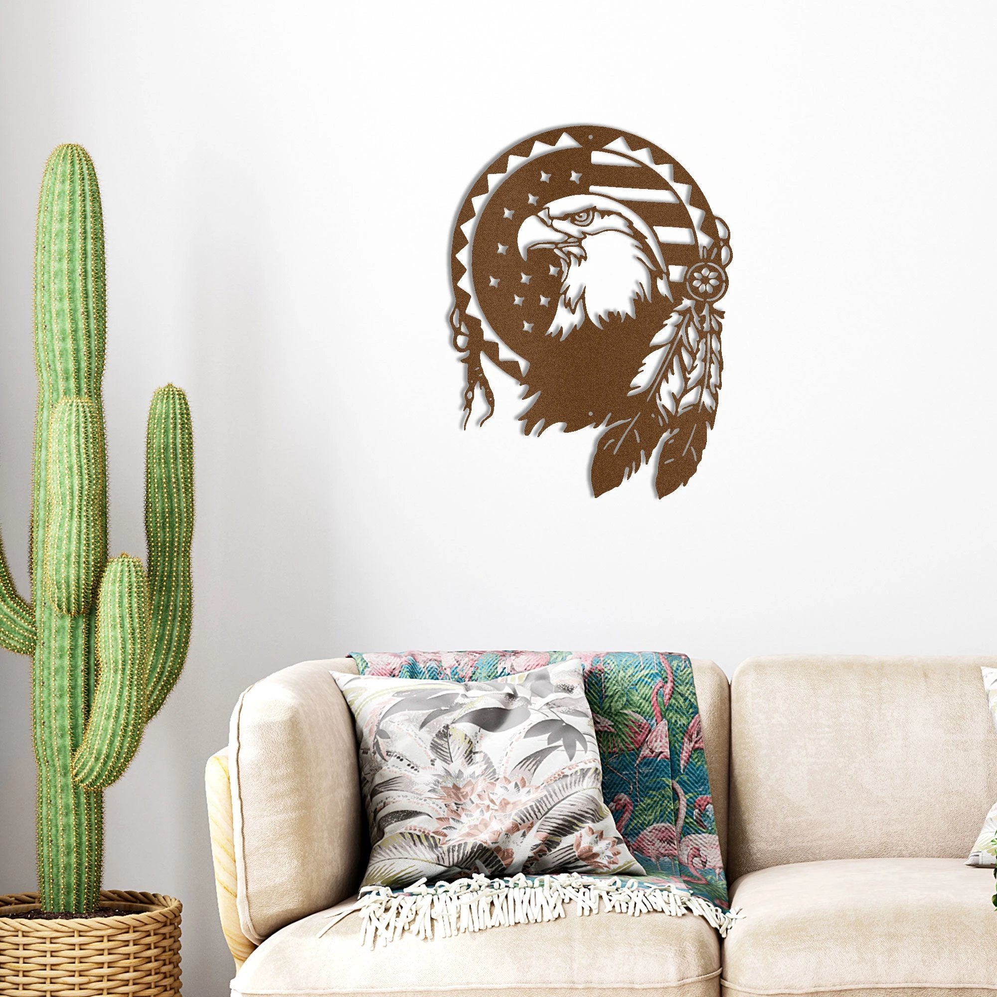 Bald Eagle Patriotic Native American Metal Art Wall Sign
