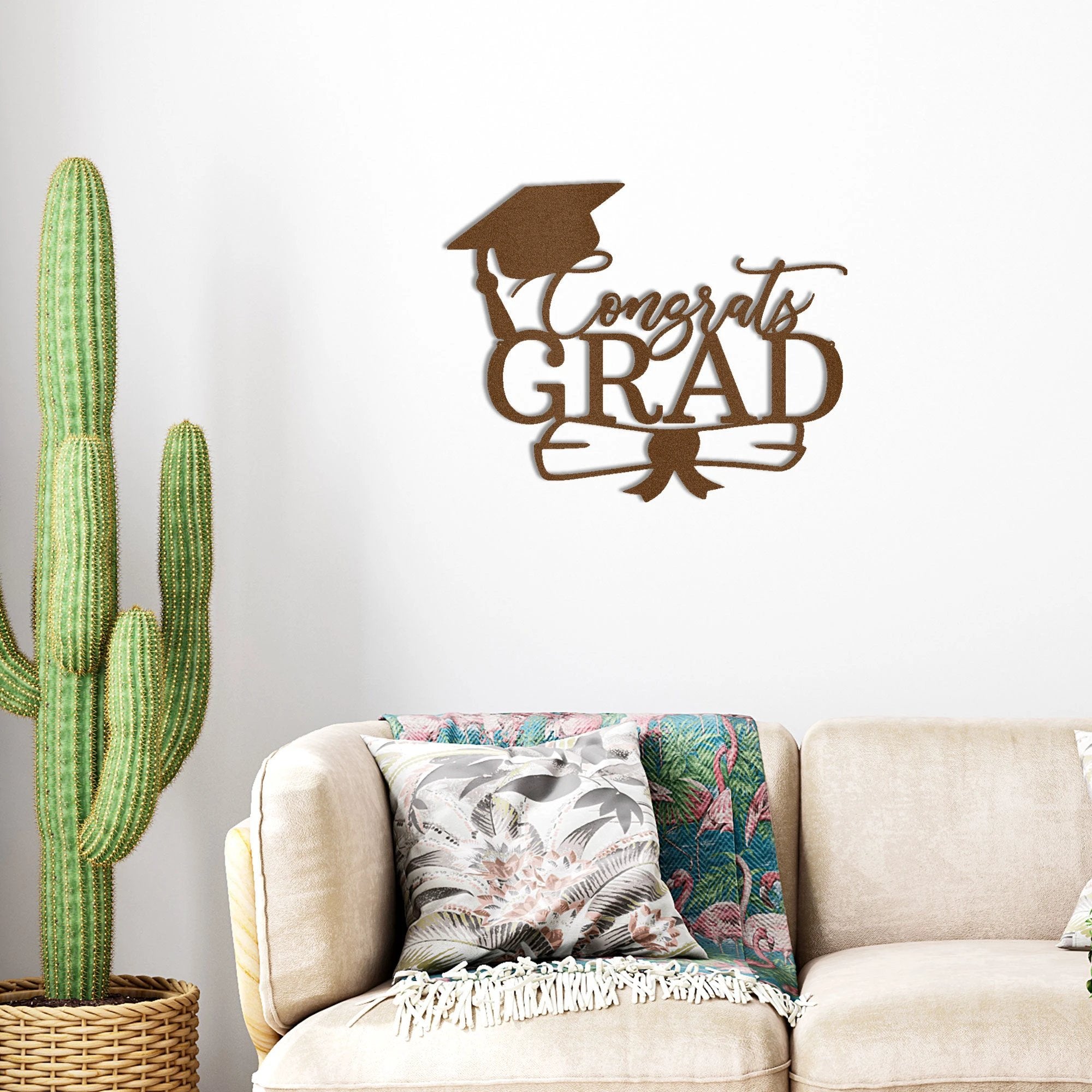 Congrats Grad Metal Wall Art Sign – Graduation Cap Diploma Steel Decor – Graduation Party Decor – Senior Gift Idea – Outdoor Metal Sign