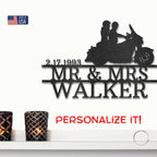 Personalized Motorcycle Couple Metal Sign – Mr & Mrs Custom Name Sign – Biker Wedding Gift – Anniversary Metal Wall Art