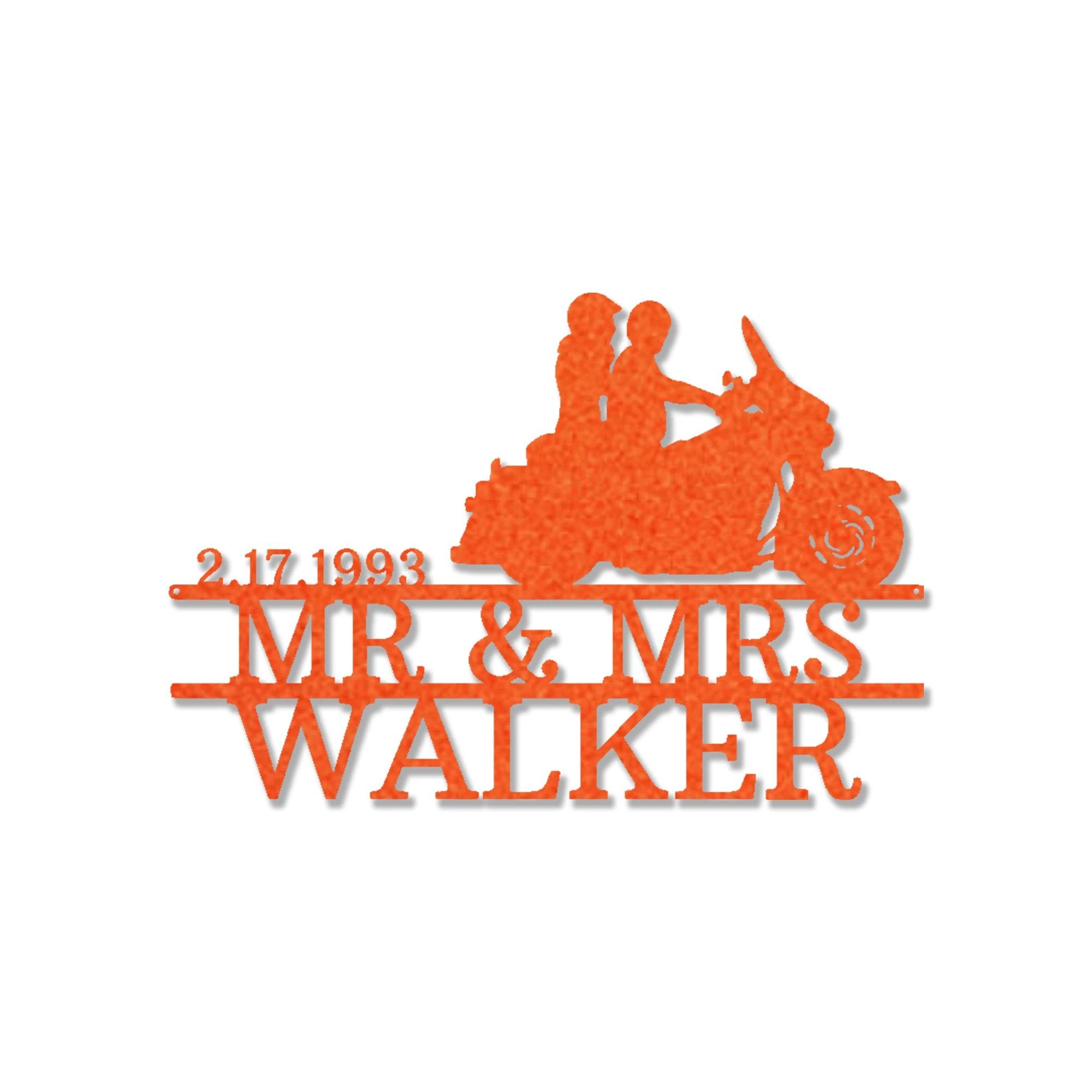 Personalized Motorcycle Couple Metal Sign – Mr & Mrs Custom Name Sign – Biker Wedding Gift – Anniversary Metal Wall Art