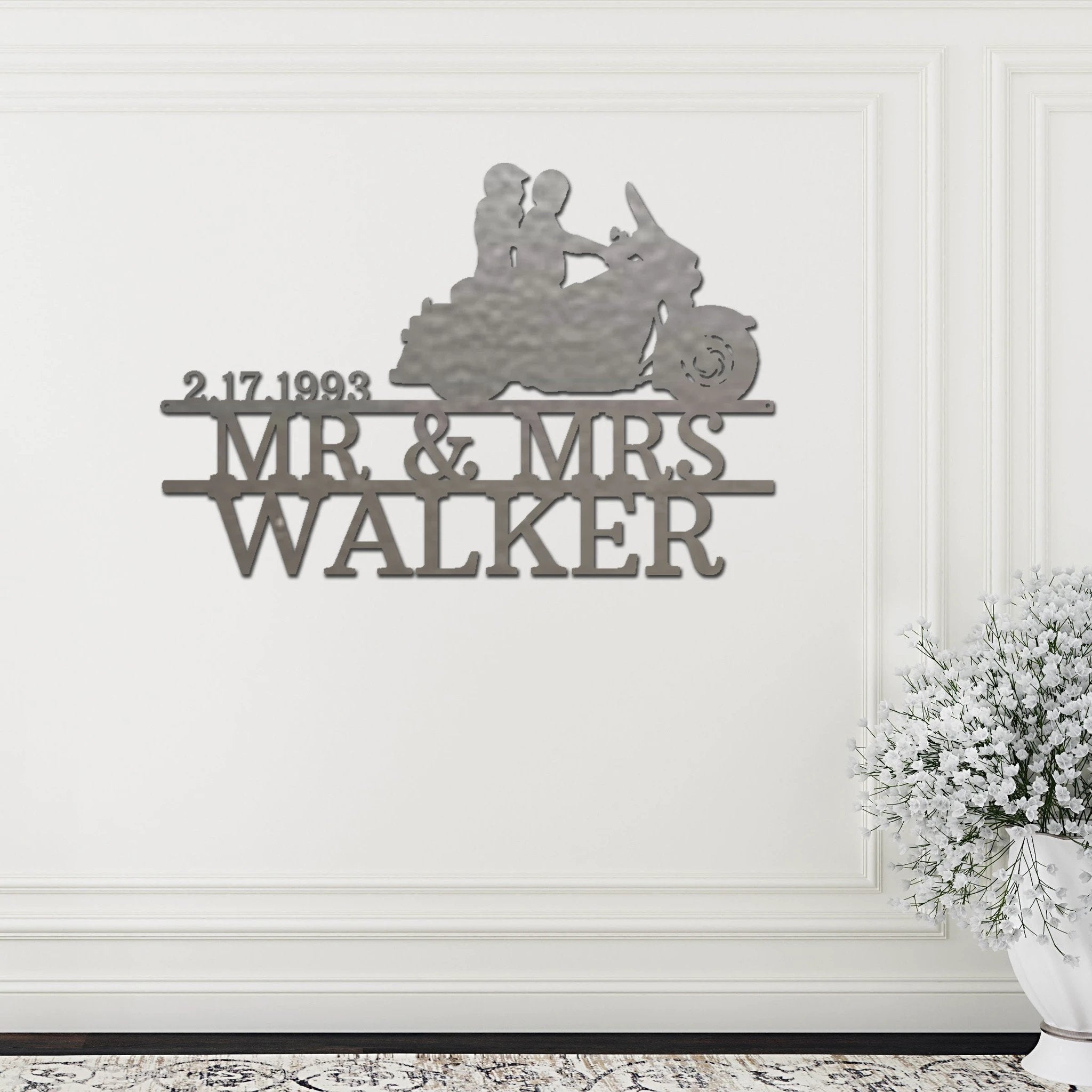 Personalized Motorcycle Couple Metal Sign – Mr & Mrs Custom Name Sign – Biker Wedding Gift – Anniversary Metal Wall Art