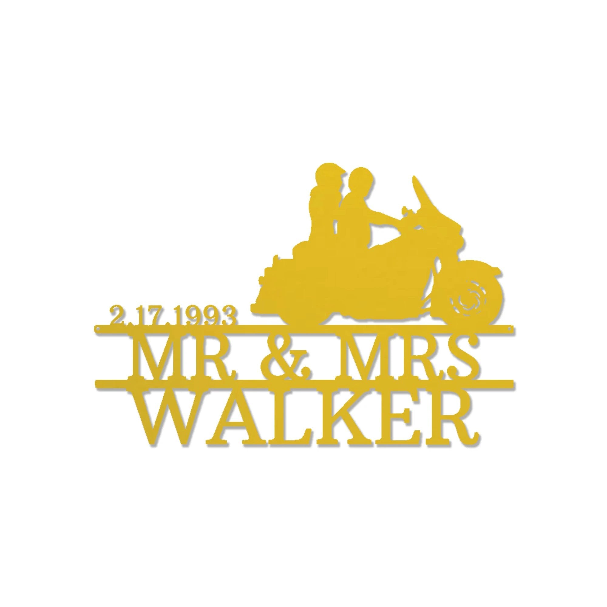 Personalized Motorcycle Couple Metal Sign – Mr & Mrs Custom Name Sign – Biker Wedding Gift – Anniversary Metal Wall Art