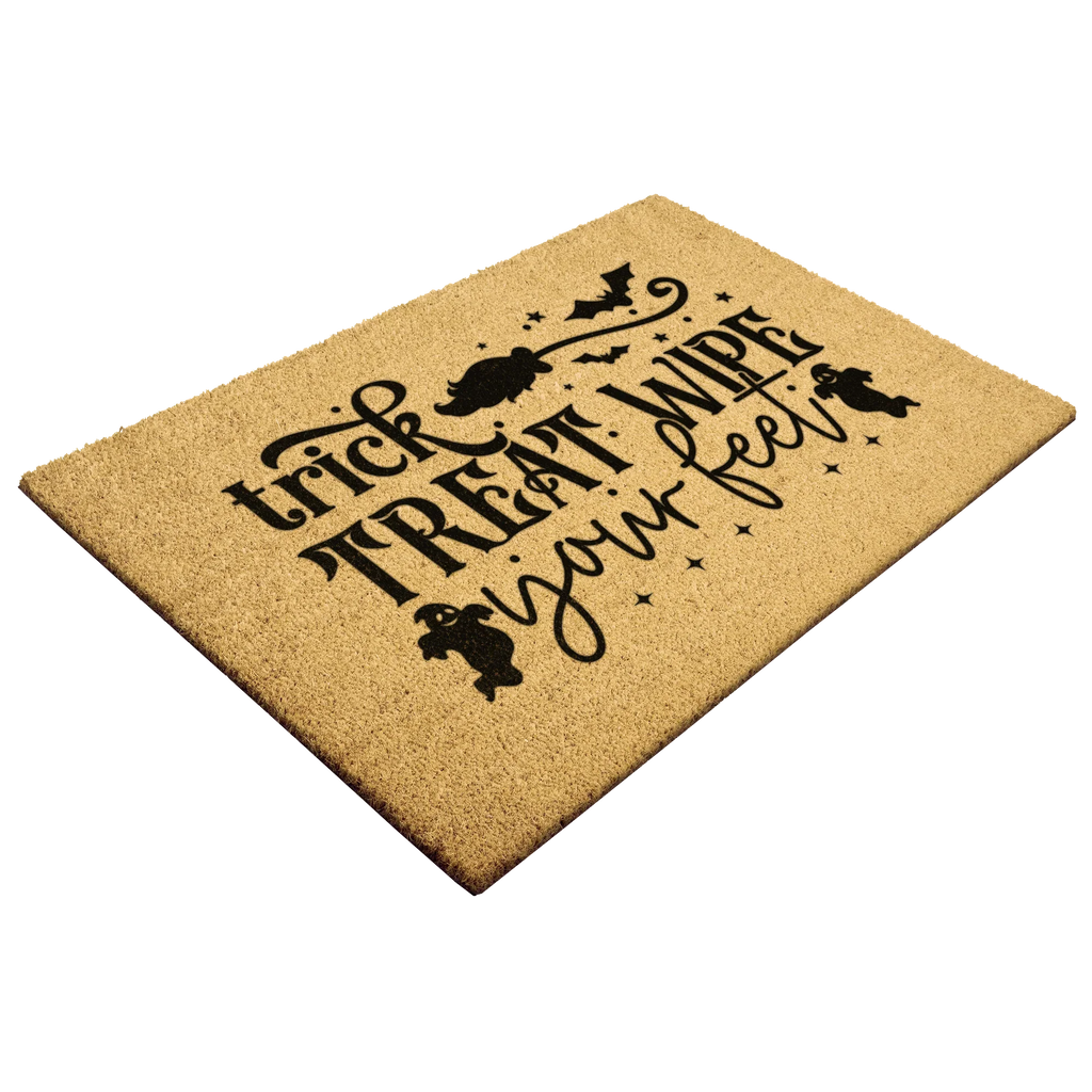 Trick, Treat, Wipe Your Feet Coir Doormat – Funny Halloween Welcome Mat | Spooky Ghost and Bat Porch Decor | Rustic Fall Entryway Rug