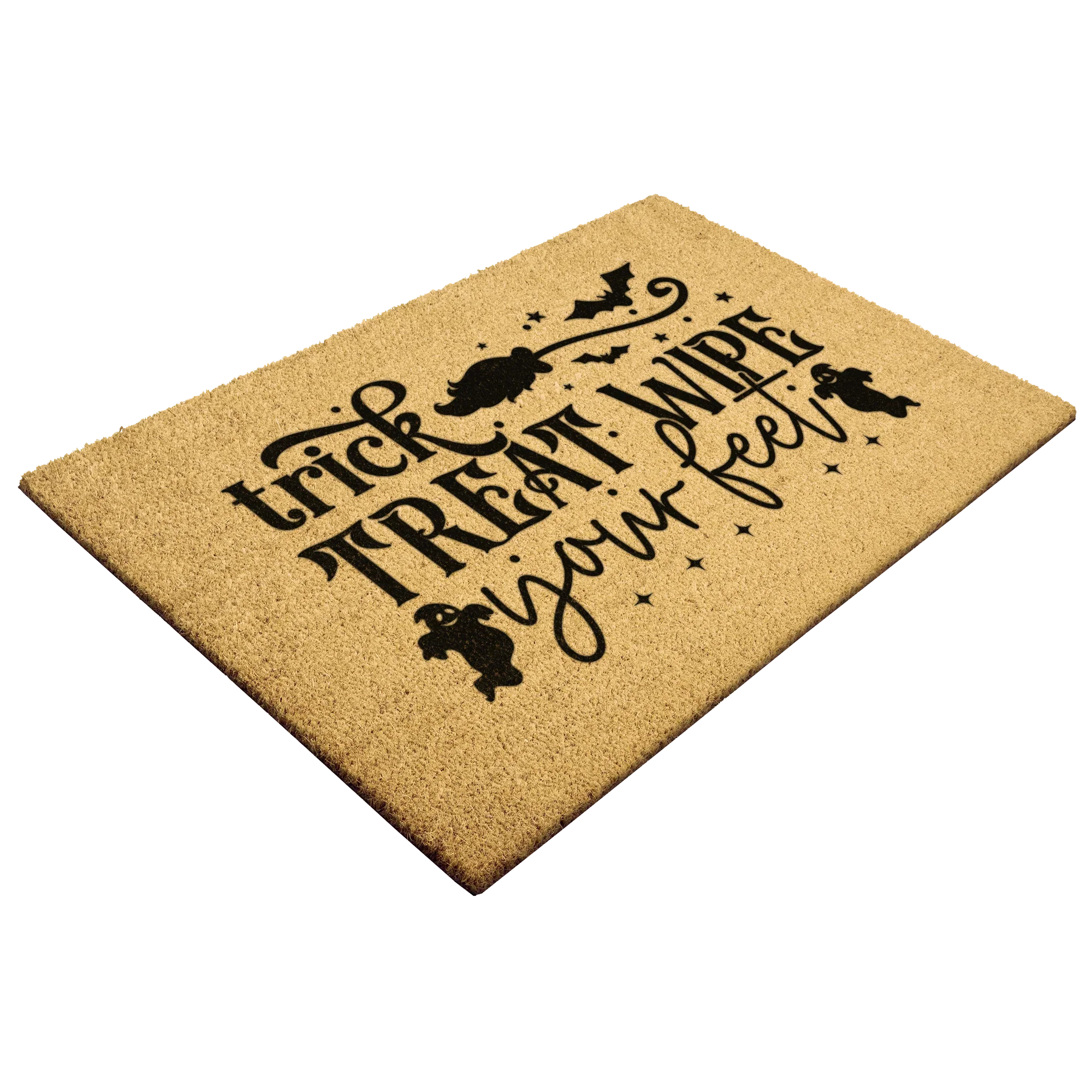 Trick, Treat, Wipe Your Feet Coir Doormat – Funny Halloween Welcome Mat | Spooky Ghost and Bat Porch Decor | Rustic Fall Entryway Rug