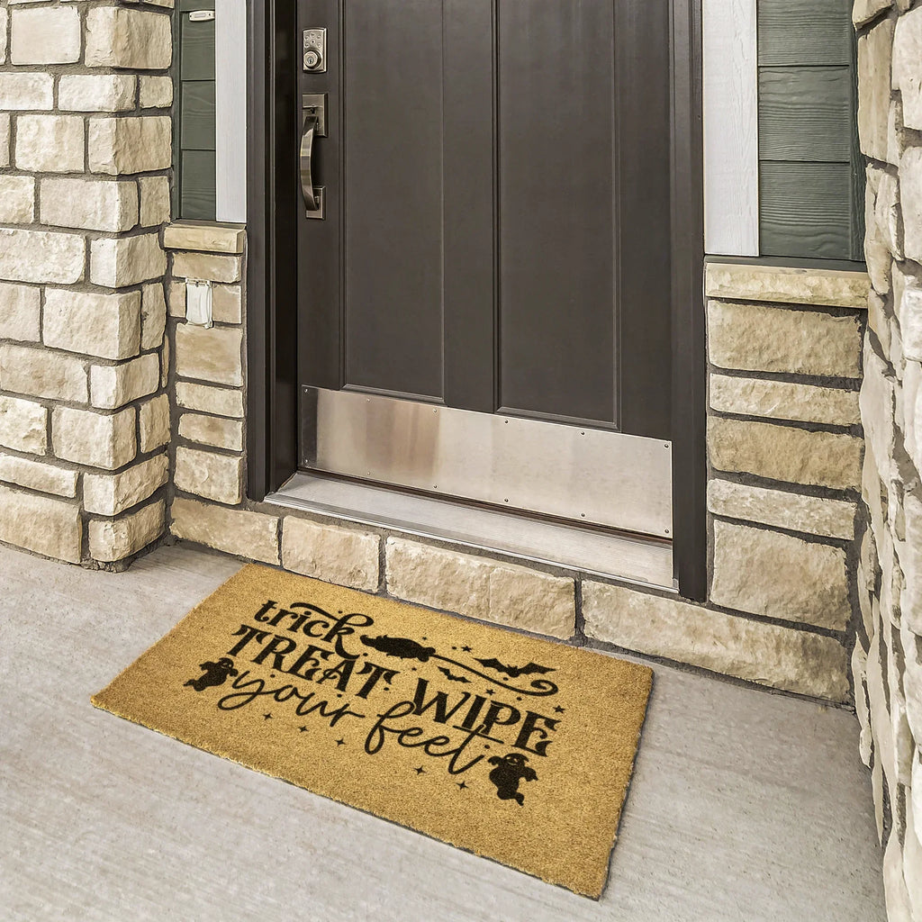 Trick, Treat, Wipe Your Feet Coir Doormat – Funny Halloween Welcome Mat | Spooky Ghost and Bat Porch Decor | Rustic Fall Entryway Rug