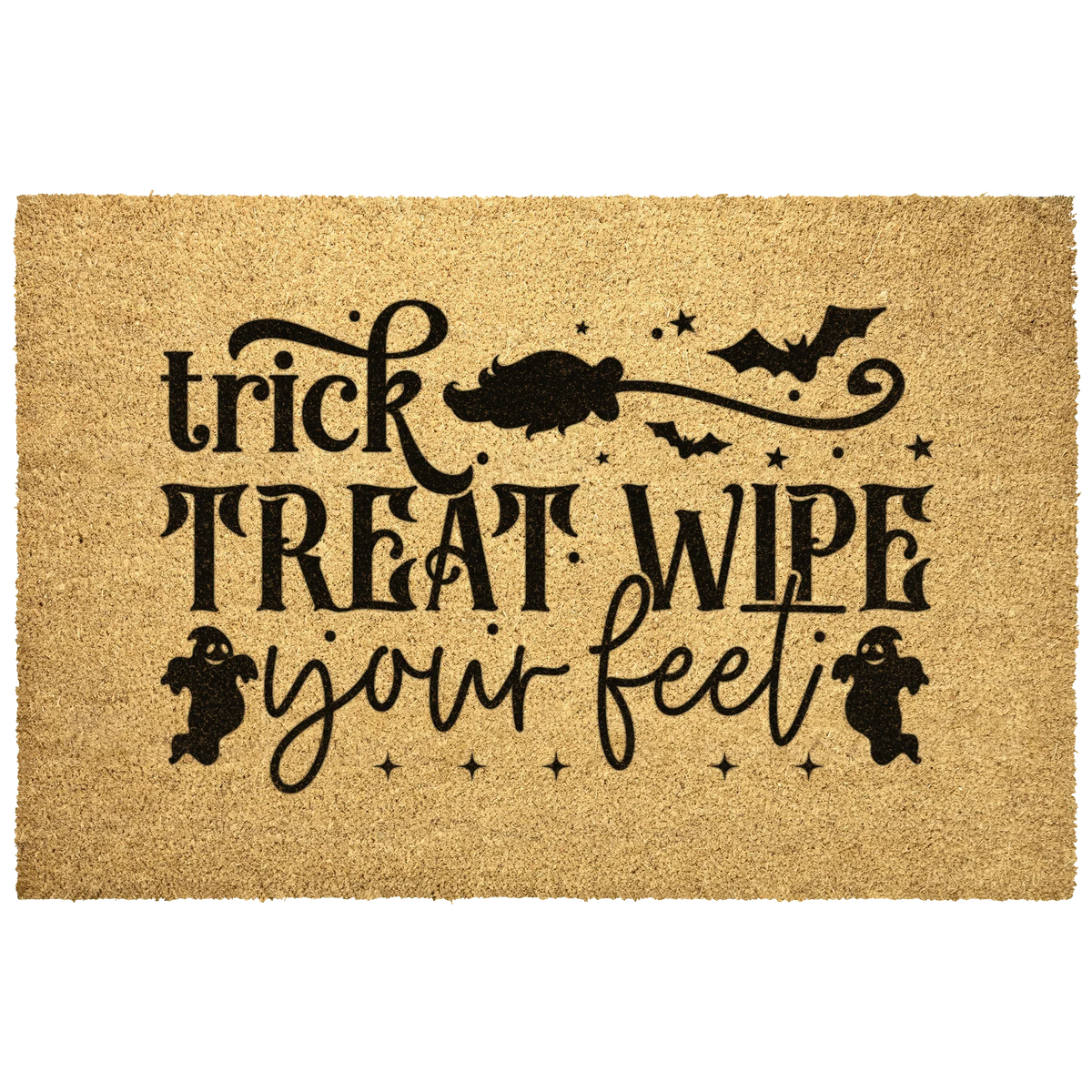 Trick, Treat, Wipe Your Feet Coir Doormat – Funny Halloween Welcome Mat | Spooky Ghost and Bat Porch Decor | Rustic Fall Entryway Rug