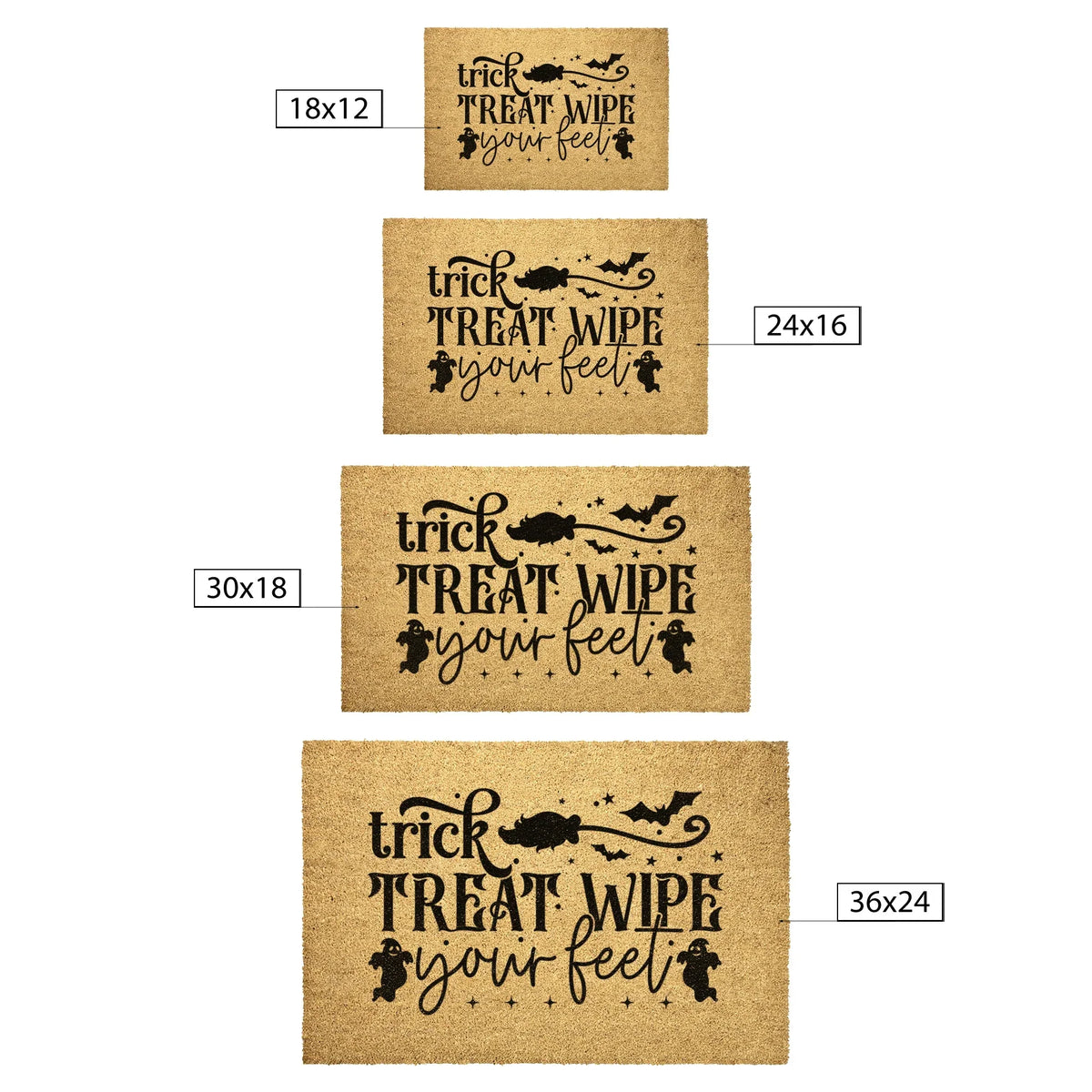Trick, Treat, Wipe Your Feet Coir Doormat – Funny Halloween Welcome Mat | Spooky Ghost and Bat Porch Decor | Rustic Fall Entryway Rug