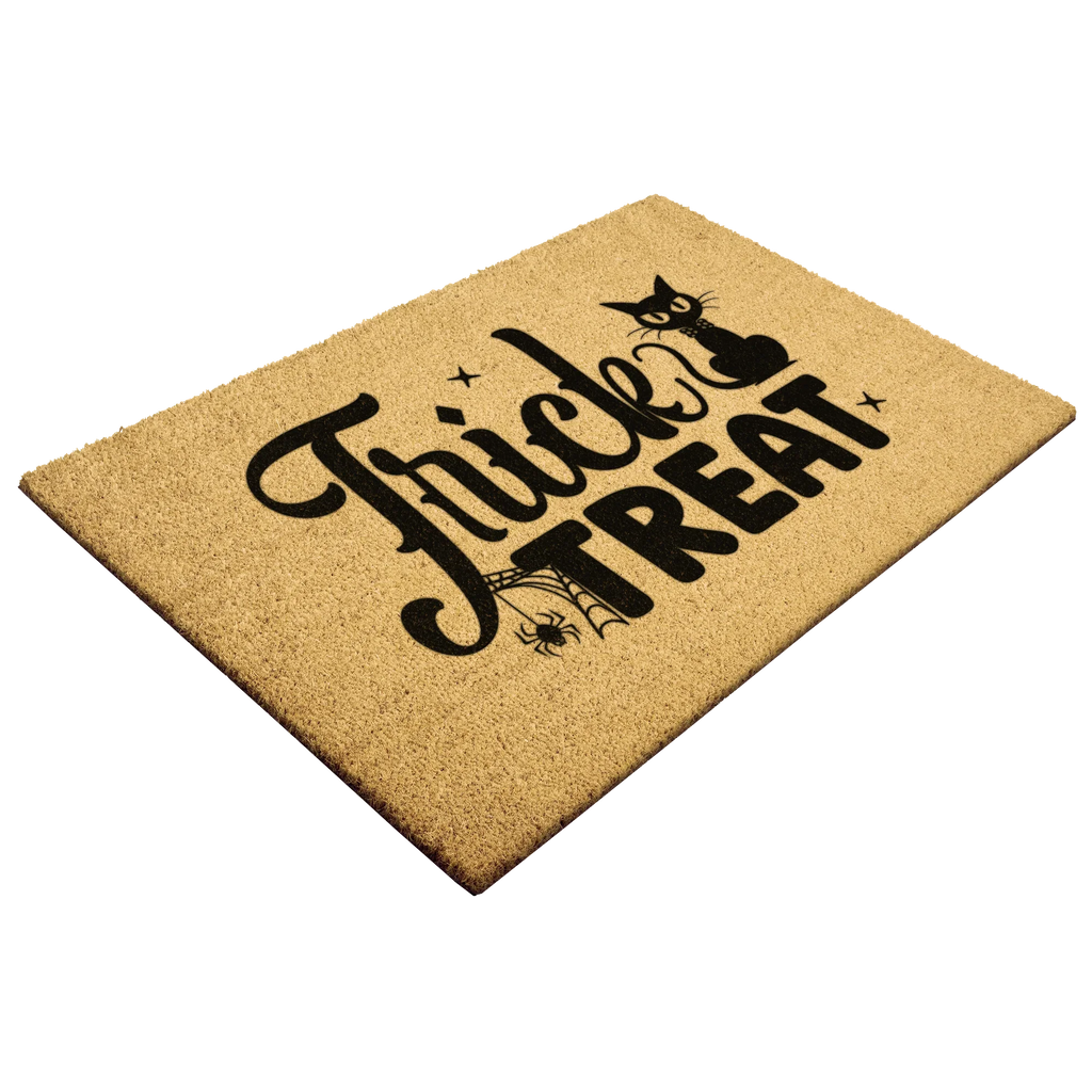 Trick or Treat Coir Doormat – Cute Black Cat Halloween Welcome Mat | Spooky Front Porch Decor | Rustic Fall Entryway Rug