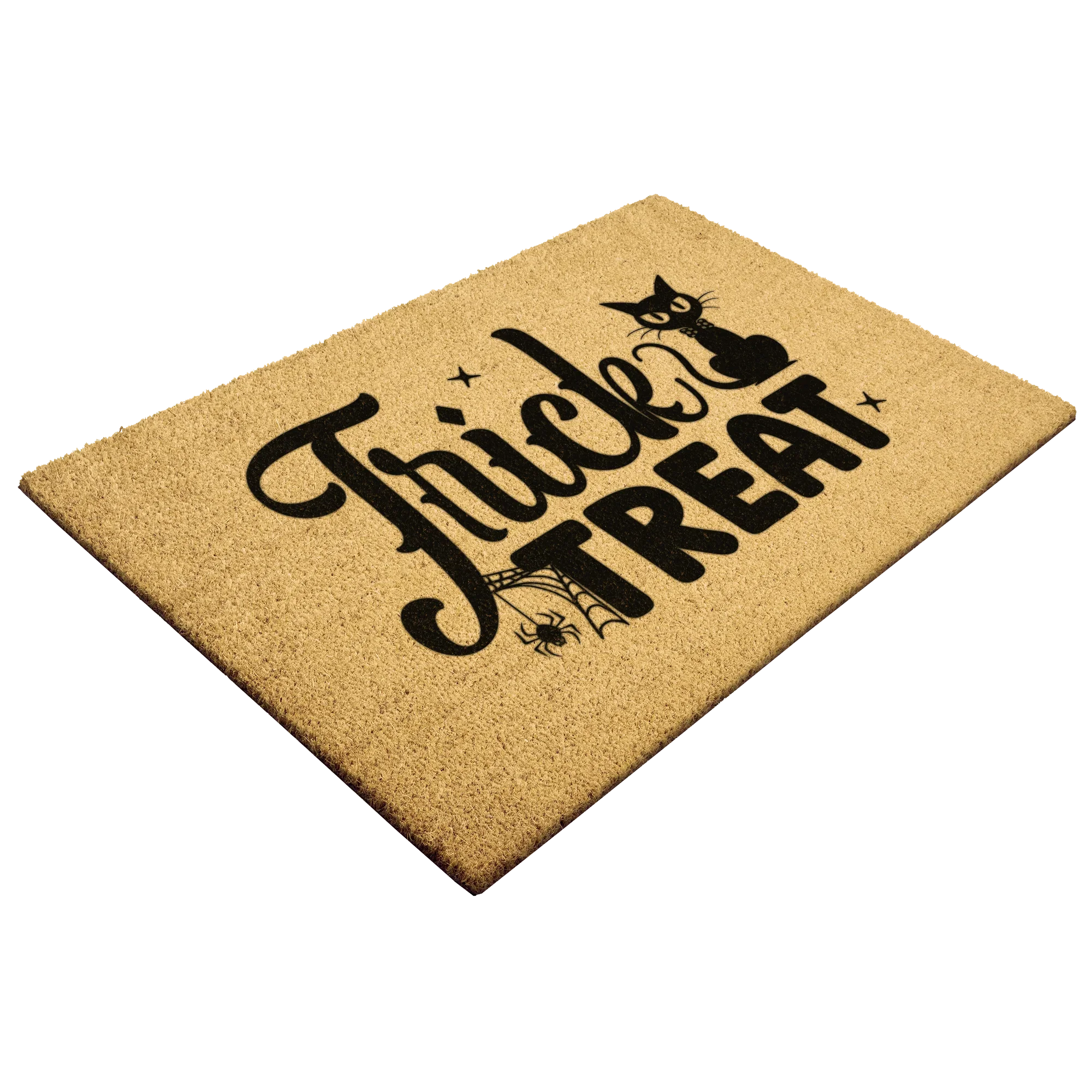 Trick or Treat Coir Doormat – Cute Black Cat Halloween Welcome Mat | Spooky Front Porch Decor | Rustic Fall Entryway Rug