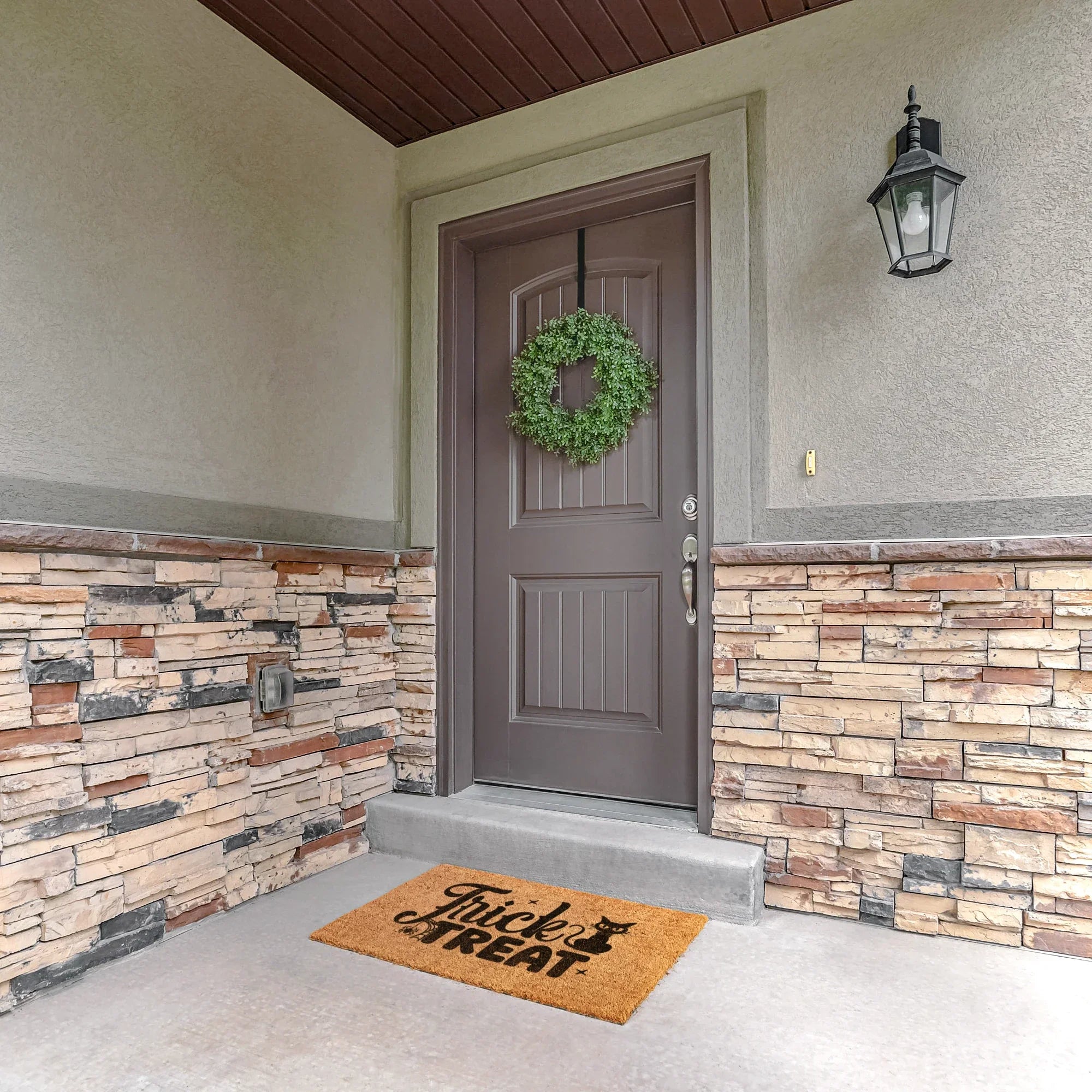 Trick or Treat Coir Doormat – Cute Black Cat Halloween Welcome Mat | Spooky Front Porch Decor | Rustic Fall Entryway Rug
