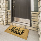 Trick or Treat Coir Doormat – Cute Black Cat Halloween Welcome Mat | Spooky Front Porch Decor | Rustic Fall Entryway Rug