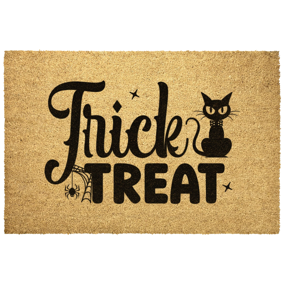 Trick or Treat Coir Doormat – Cute Black Cat Halloween Welcome Mat | Spooky Front Porch Decor | Rustic Fall Entryway Rug