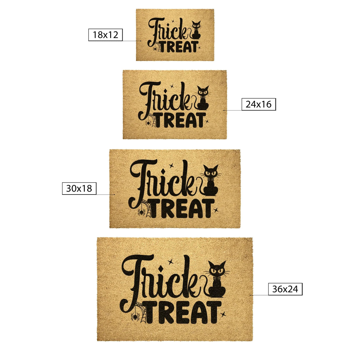 Trick or Treat Coir Doormat – Cute Black Cat Halloween Welcome Mat | Spooky Front Porch Decor | Rustic Fall Entryway Rug