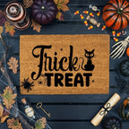 Trick or Treat Coir Doormat – Cute Black Cat Halloween Welcome Mat | Spooky Front Porch Decor | Rustic Fall Entryway Rug