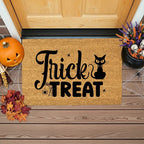 Trick or Treat Coir Doormat – Cute Black Cat Halloween Welcome Mat | Spooky Front Porch Decor | Rustic Fall Entryway Rug