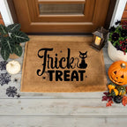 Trick or Treat Coir Doormat – Cute Black Cat Halloween Welcome Mat | Spooky Front Porch Decor | Rustic Fall Entryway Rug