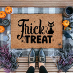 Trick or Treat Coir Doormat – Cute Black Cat Halloween Welcome Mat | Spooky Front Porch Decor | Rustic Fall Entryway Rug