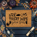 Trick, Treat, Wipe Your Feet Coir Doormat – Funny Halloween Welcome Mat | Spooky Ghost and Bat Porch Decor | Rustic Fall Entryway Rug