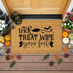 Trick, Treat, Wipe Your Feet Coir Doormat – Funny Halloween Welcome Mat | Spooky Ghost and Bat Porch Decor | Rustic Fall Entryway Rug