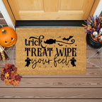 Trick, Treat, Wipe Your Feet Coir Doormat – Funny Halloween Welcome Mat | Spooky Ghost and Bat Porch Decor | Rustic Fall Entryway Rug