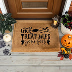 Trick, Treat, Wipe Your Feet Coir Doormat – Funny Halloween Welcome Mat | Spooky Ghost and Bat Porch Decor | Rustic Fall Entryway Rug