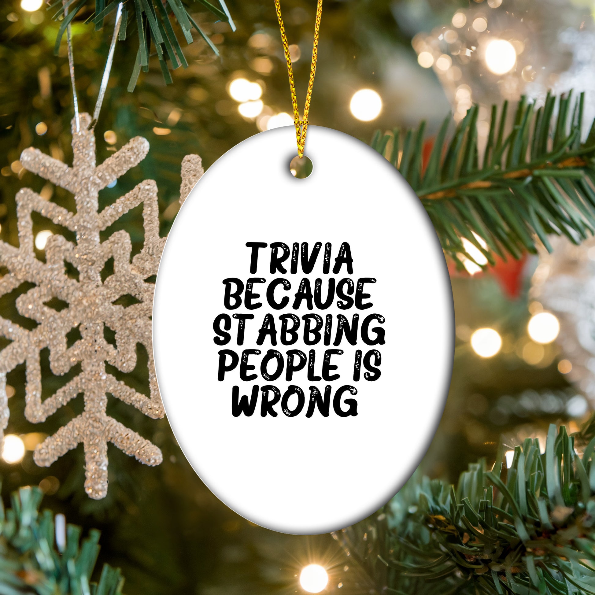 Trivia Gifts for Friends, Fun Oval Ornament with Humorous Quote, Christmas Unique Gifts - Mallard Moon Gift Shop