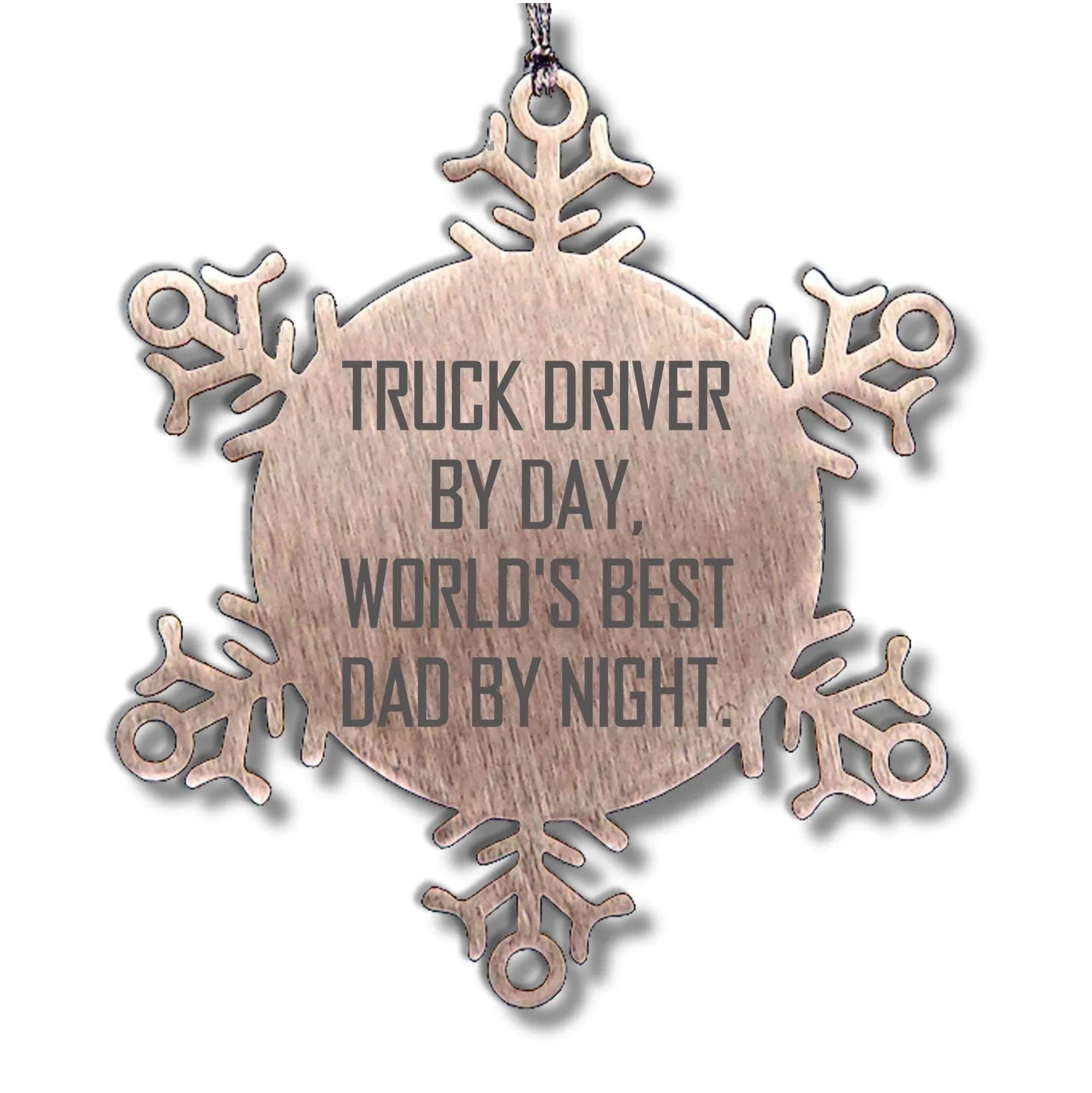 Truck Driver Gifts, Christmas Unique Snowflake Ornament, 'Truck Driver By Day, World's Best Dad By Night.' - Gifts from Family to Truck Driver