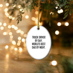 Truck Driver Gifts from Family - Funny Oval Ornament for Christmas, 'Truck Driver By Day, World's Best Dad By Night.' - Unique Oval Ornament for Men, Gifts for Truck Drivers