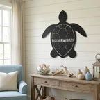 Personalized Sea Turtle Metal Wall Art – Custom Beach Name Sign – Coastal Decor – Ocean Wall Art