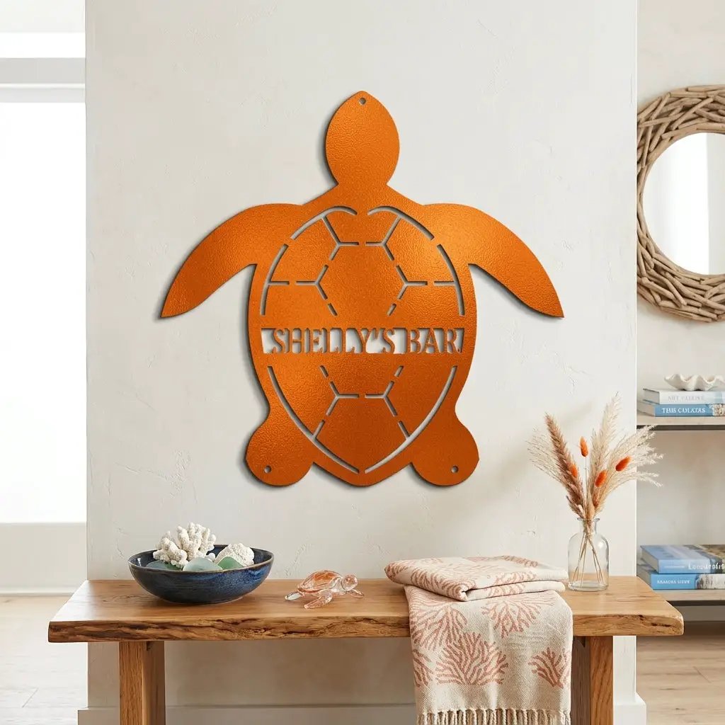 Personalized Sea Turtle Metal Wall Art – Custom Beach Name Sign – Coastal Decor – Ocean Wall Art