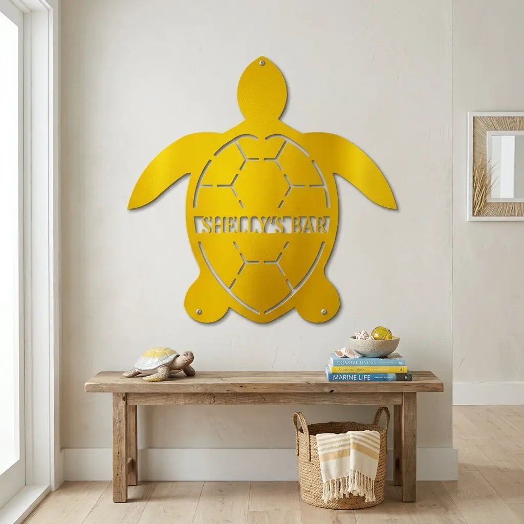 Personalized Sea Turtle Metal Wall Art – Custom Beach Name Sign – Coastal Decor – Ocean Wall Art