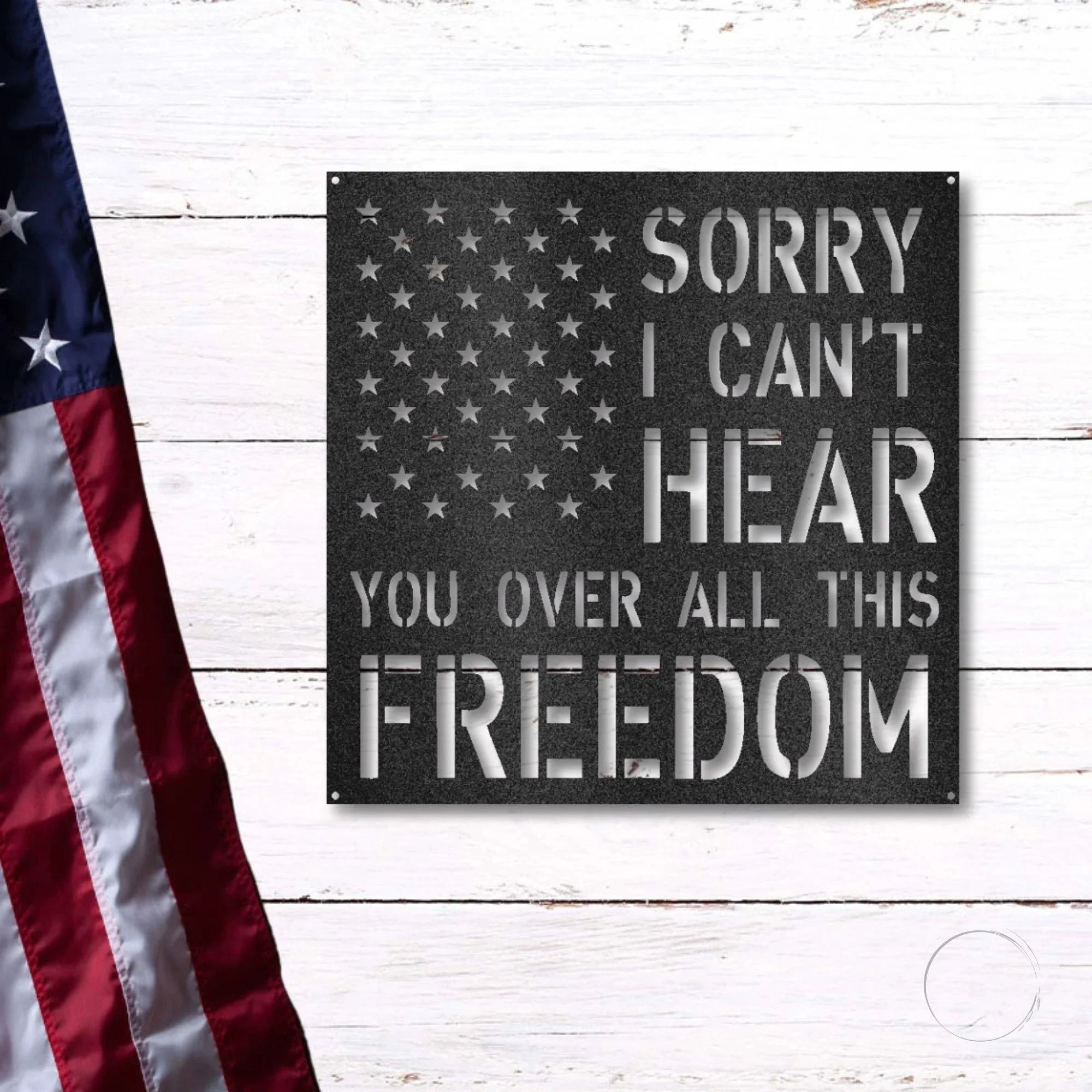 Sorry, I Can’t Hear You Over All This Freedom Metal Wall Art – Patriotic USA Steel Sign, Handmade Powder-Coated Indoor/Outdoor Décor, 5 Sizes & 5 Colors, Amish Made in USA