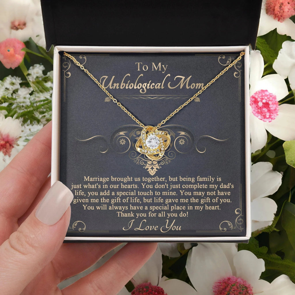 Gift for Unbiological Mother You Complete my Dad's Life Love Knot Pendant Necklace