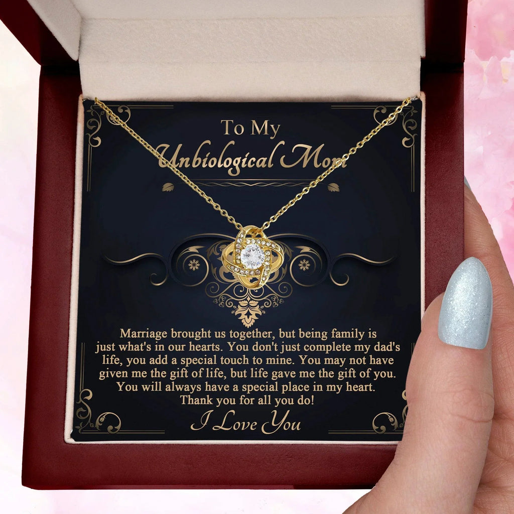 Gift for Unbiological Mother You Complete my Dad's Life Love Knot Pendant Necklace