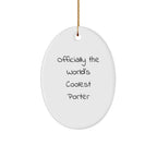 Unique Gifts from Friends for Porter - Officially The World's Coolest Porter Oval Ornament, White, 3.25" Tall, Christmas Decor