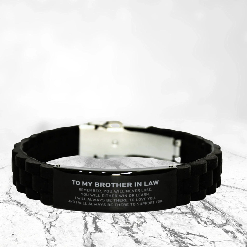 Brother-In-Law Gifts, To My Brother-In-Law Remember, you will never lose. You will either WIN or LEARN, Keepsake Black Glidelock Clasp Bracelet For Brother In Law Engraved, Birthday Christmas Gifts Ideas For Brother In Law X-mas Gifts