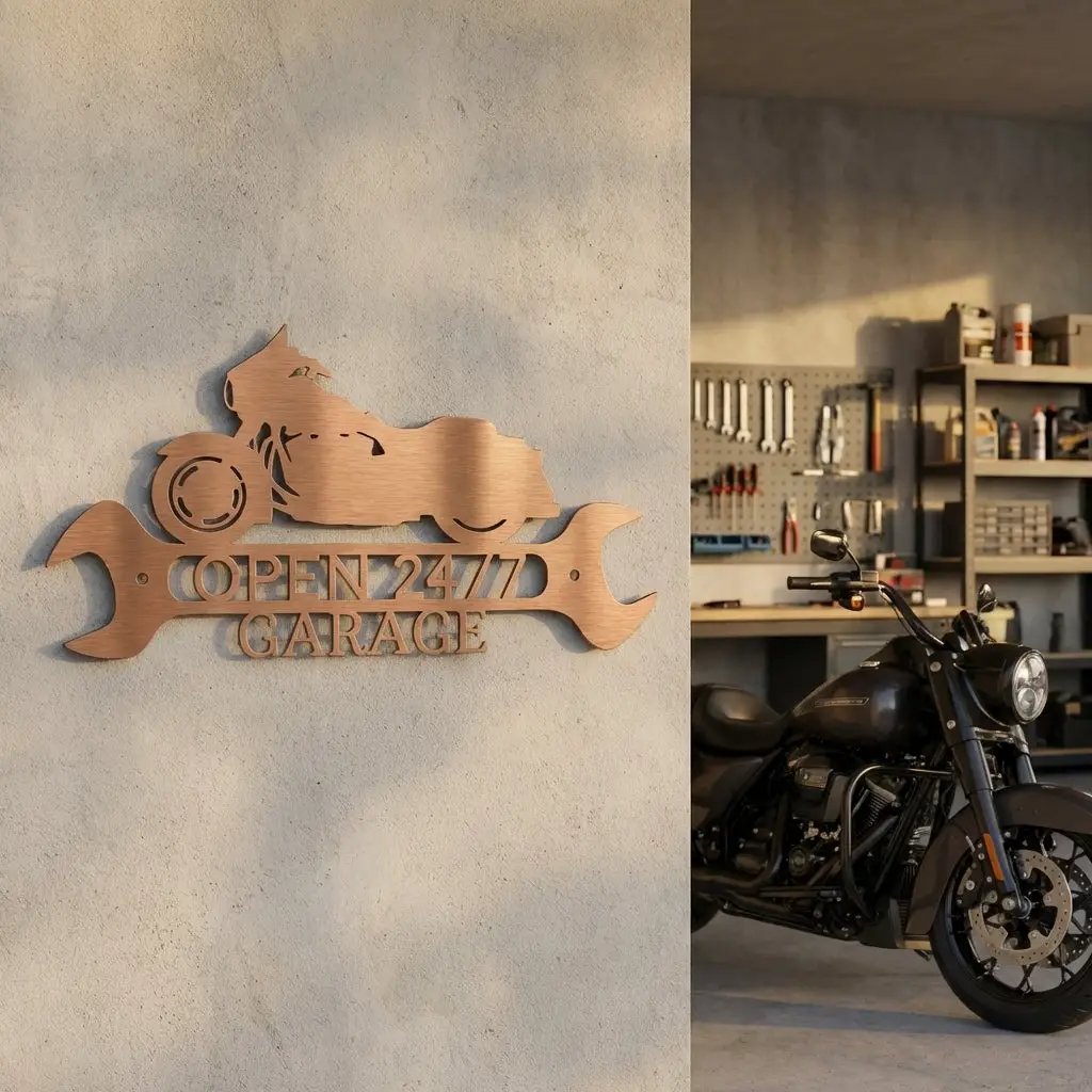 Personalized Motorcycle Garage Metal Sign – Biker Gift – Custom Name Metal Sign – Man Cave Decor – Garage Sign