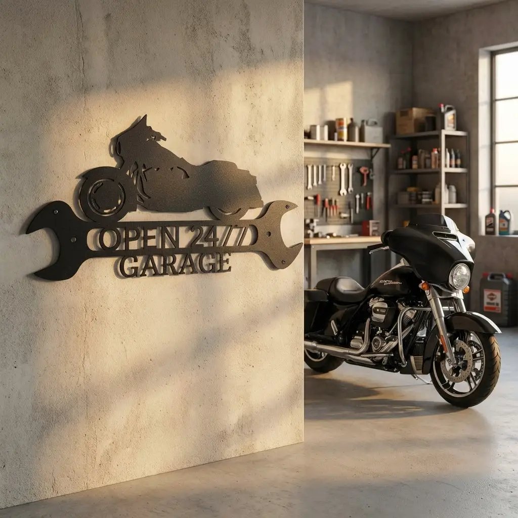 Personalized Motorcycle Garage Metal Sign – Biker Gift – Custom Name Metal Sign – Man Cave Decor – Garage Sign